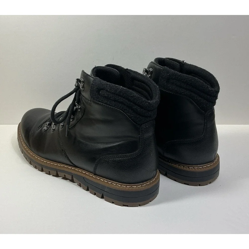 Kunsto Black Ankle Boots Mens Sz 11 Faux Leather Hiking Lace Up